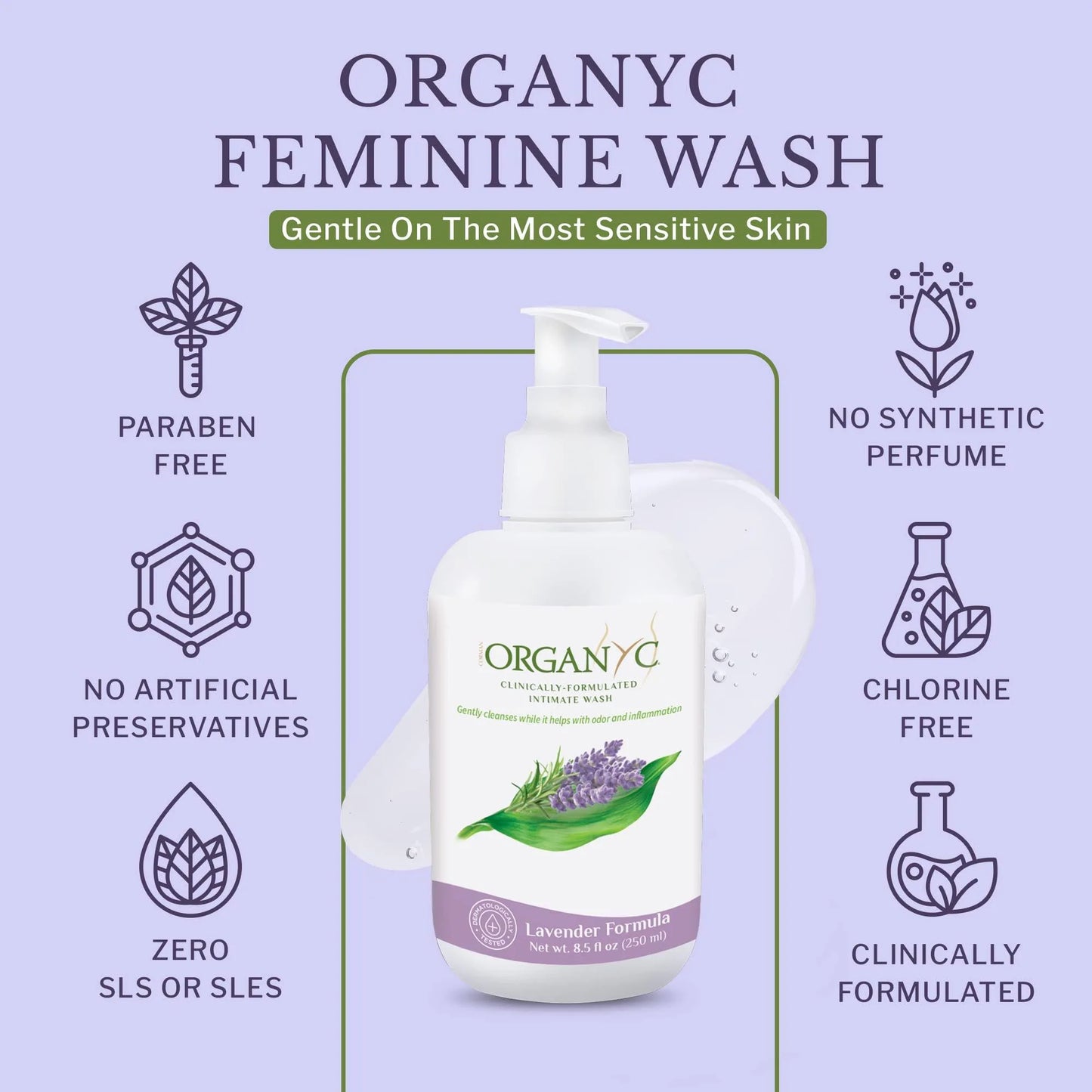Organyc Clinically Formulated Intimate Wash Lavender 250ml