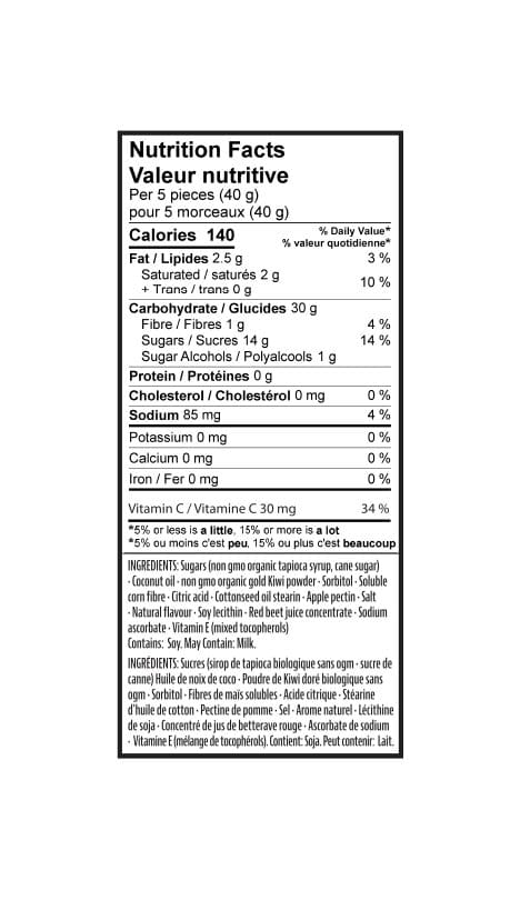 KIWOW Kiwi & Strawberry Fruit Chews nutrition facts