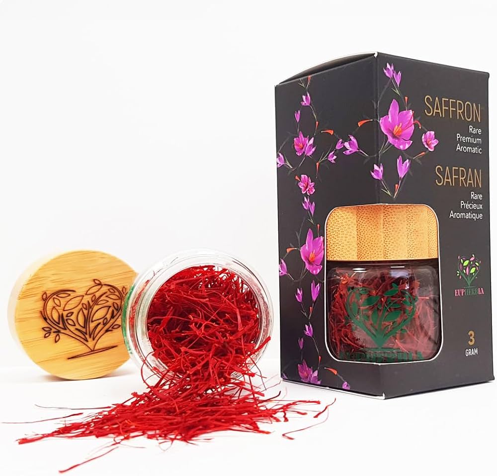 EUPHERBIA Saffron, Pure Grade A+ All Red Saffron Threads, Fresh, Premium, Aromatic, Hand Harvested, Unprocessed, Kosher Certified, 3 Gram