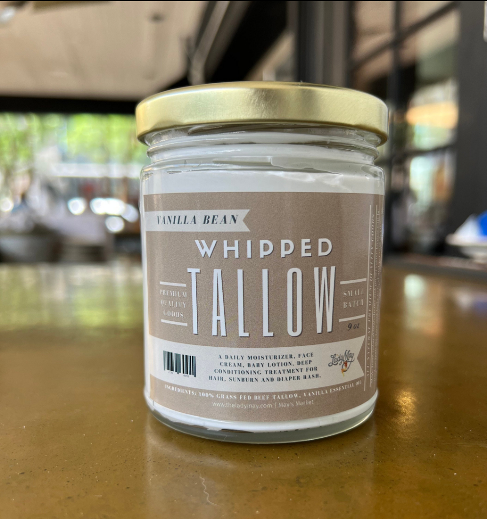 Lady May 8oz Vanilla Whipped Tallow, Grass fed Odorless Beef Tallow Moisturizer