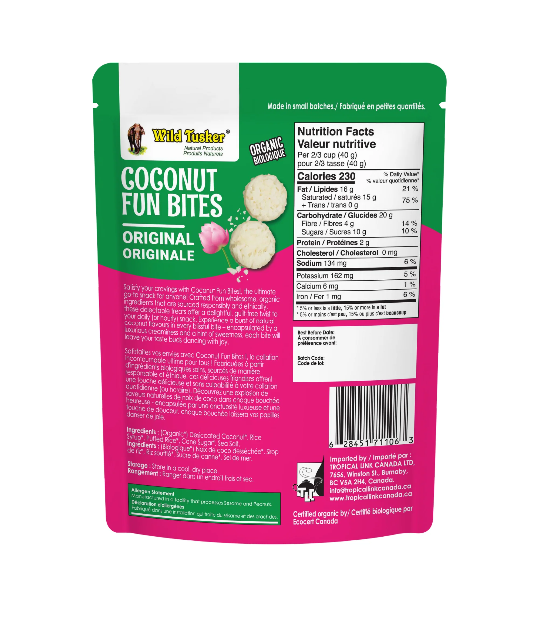 Wild Tusker Organic Coconut Fun Bites Original 40g