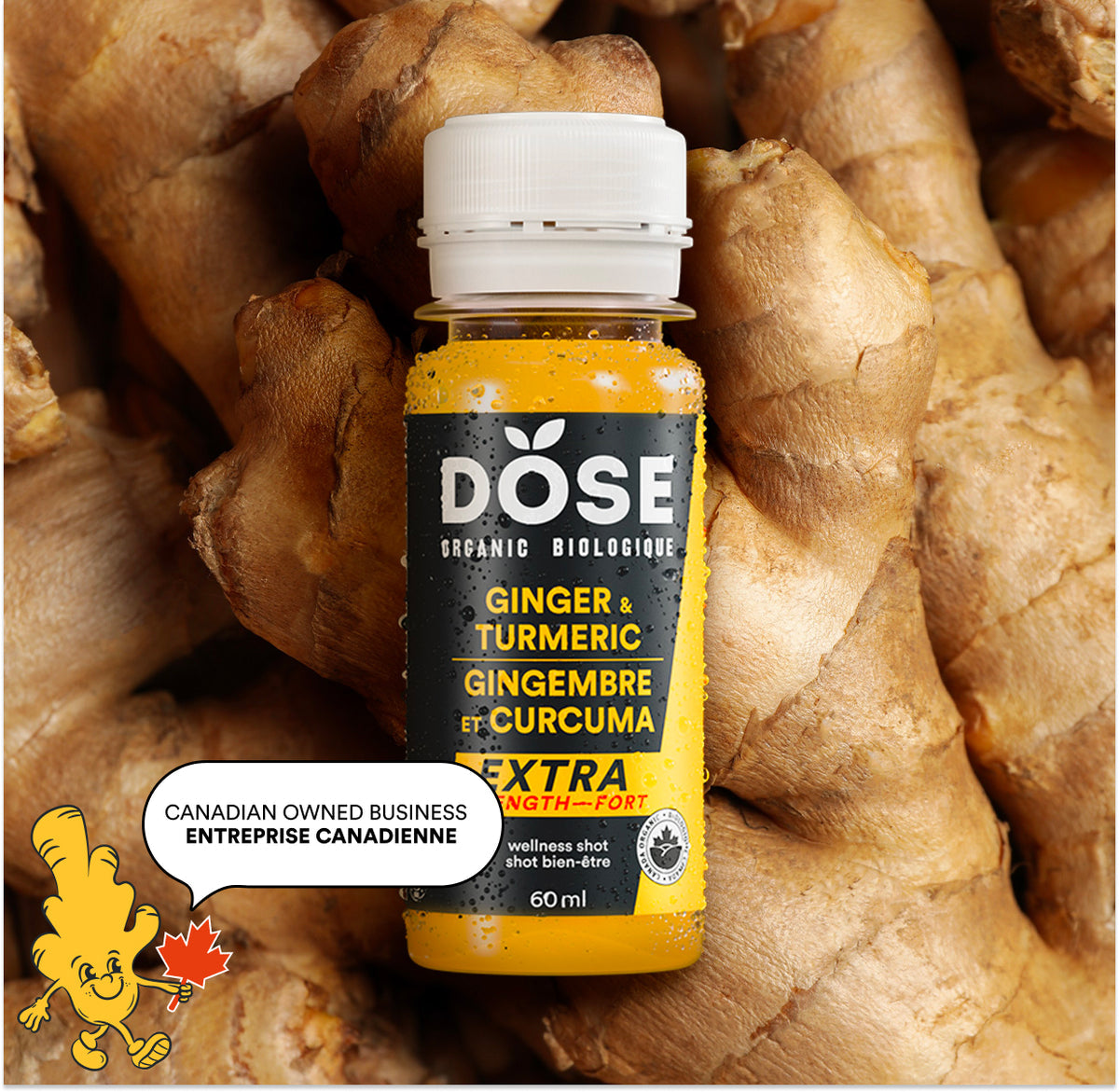 Dose Organic Extra Strength Ginger & Turmeric Wellness Shots Bottles (60 ml x 4 ct)