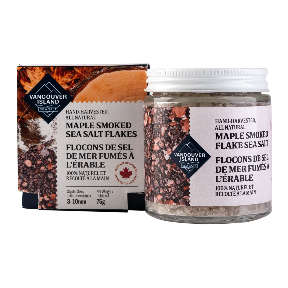 VANCOUVER ISLAND SEA SALT MAPLE SMOKED SEA SALT FLAKES (75G JAR)