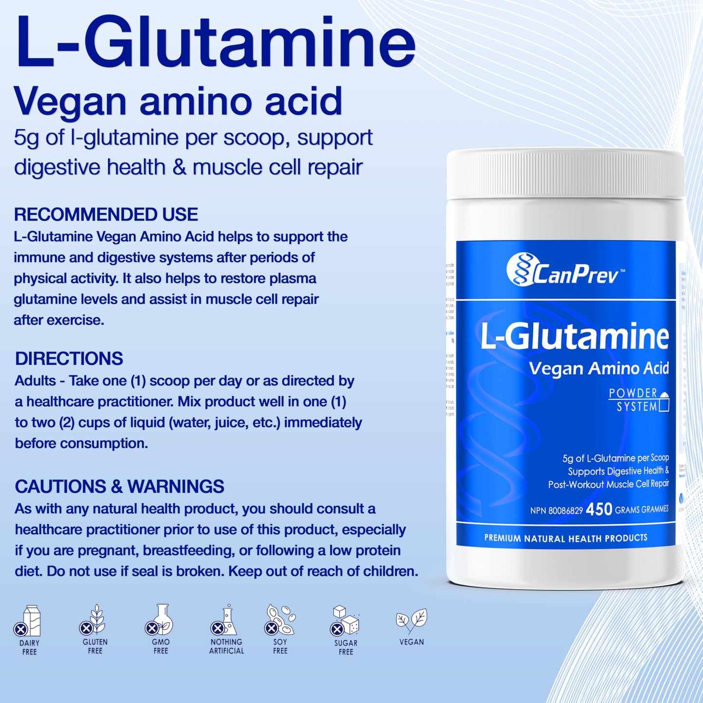 CanPrev L-Glutamine Vegan Amino Acid 450g