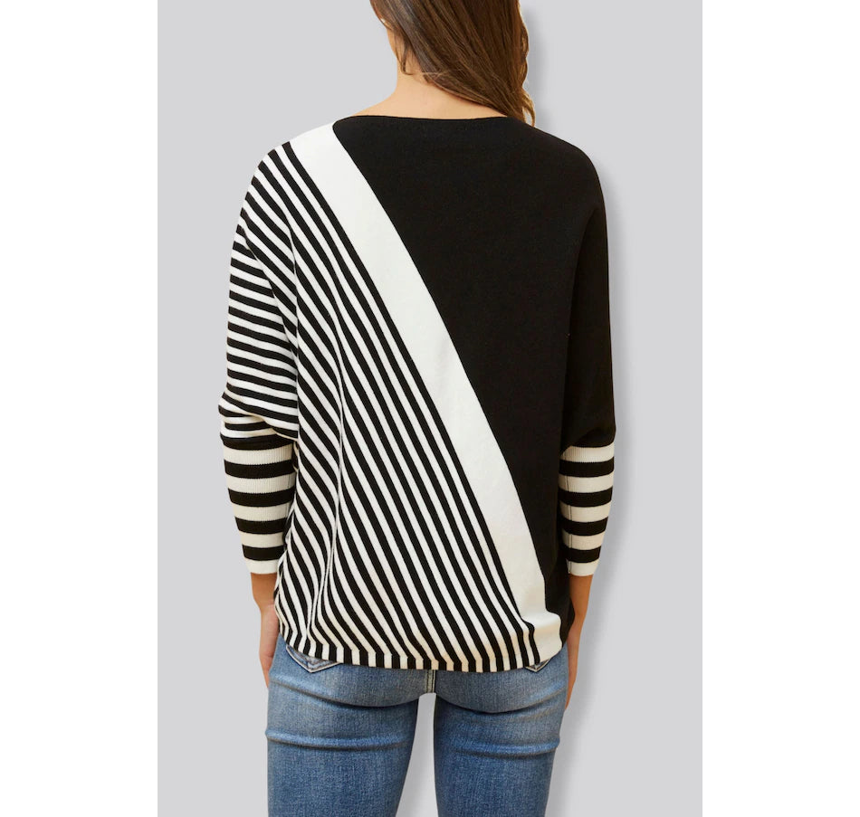 Montreal Design: Valery Relaxed Knit Sweater Bold Stripes (Black Size S)
