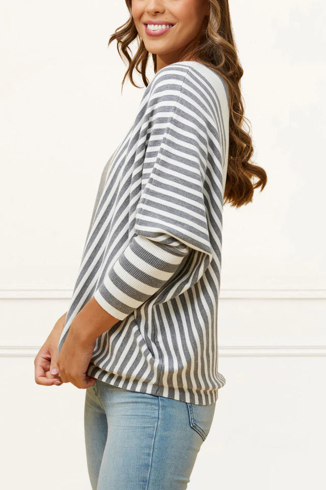 Montreal: VALERY RELAXED KNIT SWEATER BOLD STRIPES (GREY Size S)