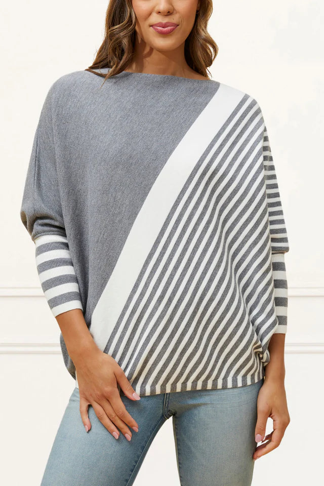 Montreal: VALERY RELAXED KNIT SWEATER BOLD STRIPES (GREY Size S)