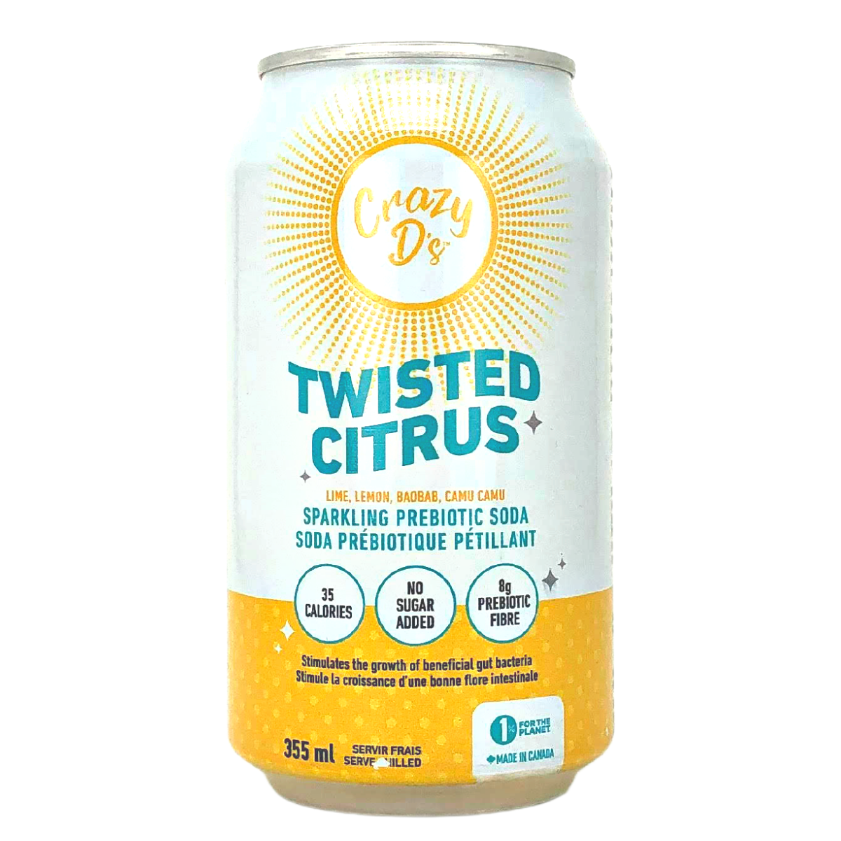 Crazy D's Sparkling Prebiotic Soda Twisted Citrus, 355ml