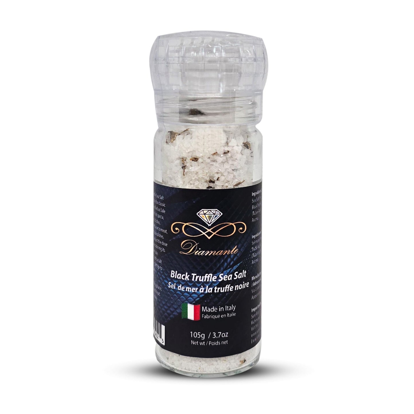 Diamante Italy Black Truffle Sea Salt with Glass Grinder - 105g