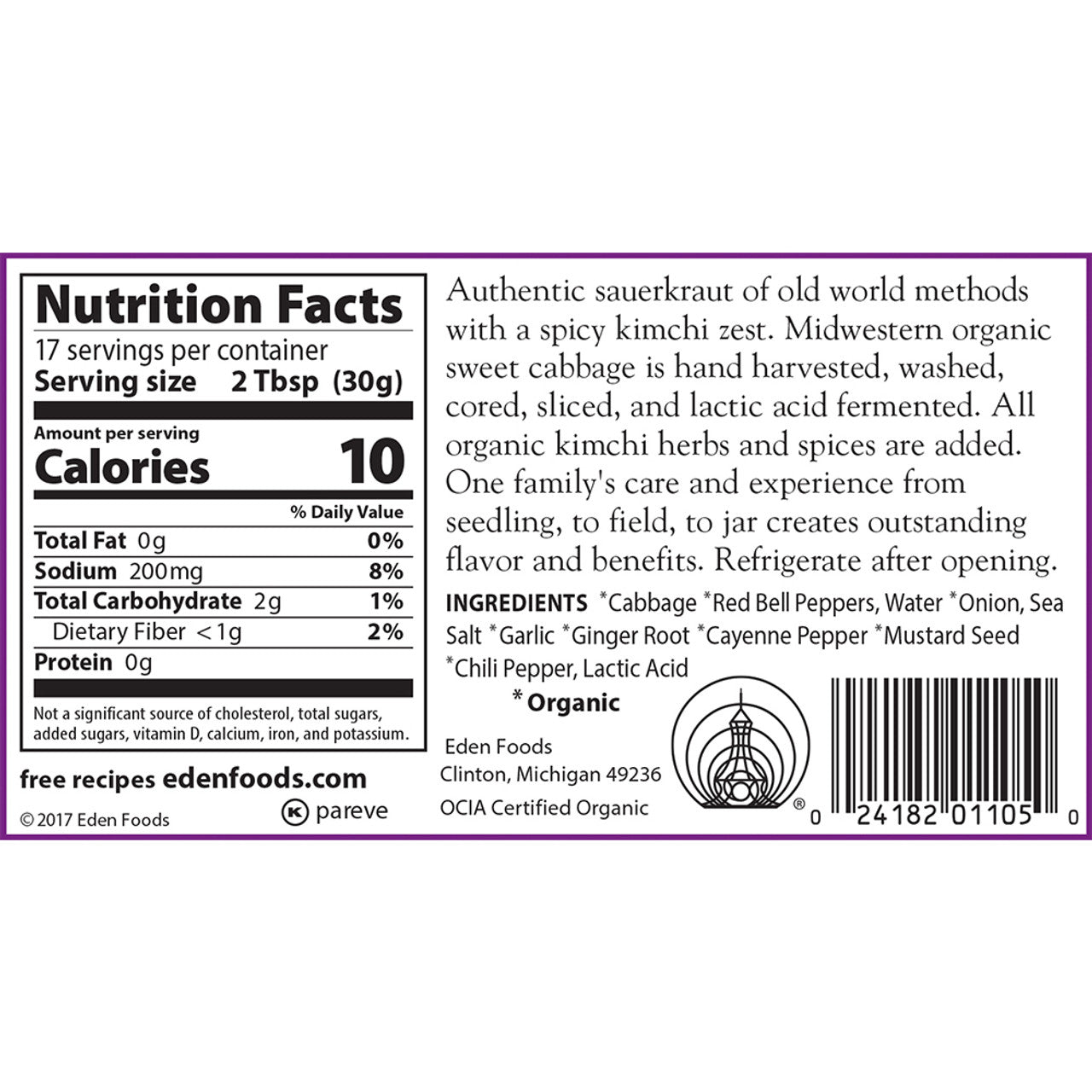 Eden Organic Sauerkraut - Kimchi 18 oz