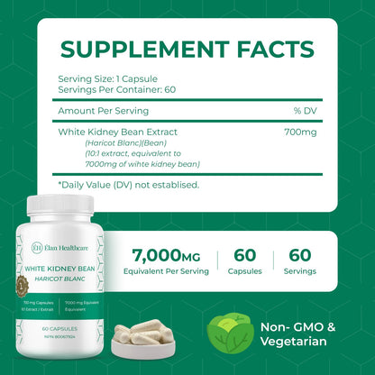 Elan Healthcare White Kidney Bean Extract - 60 Capsules (7000mg Equivalent), additional product image 5