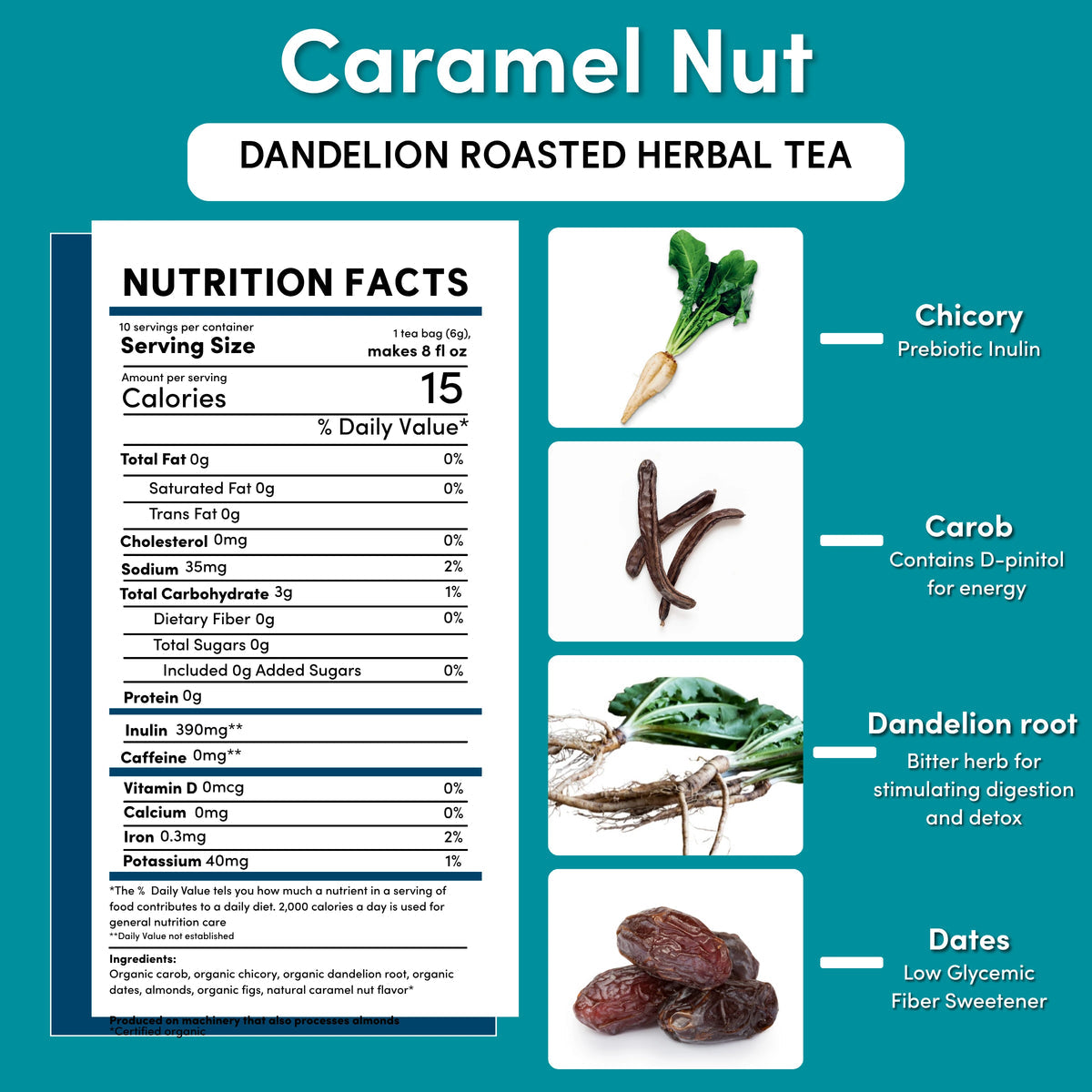 Teeccino Dandelion Caramel Nut - 10 tea bags