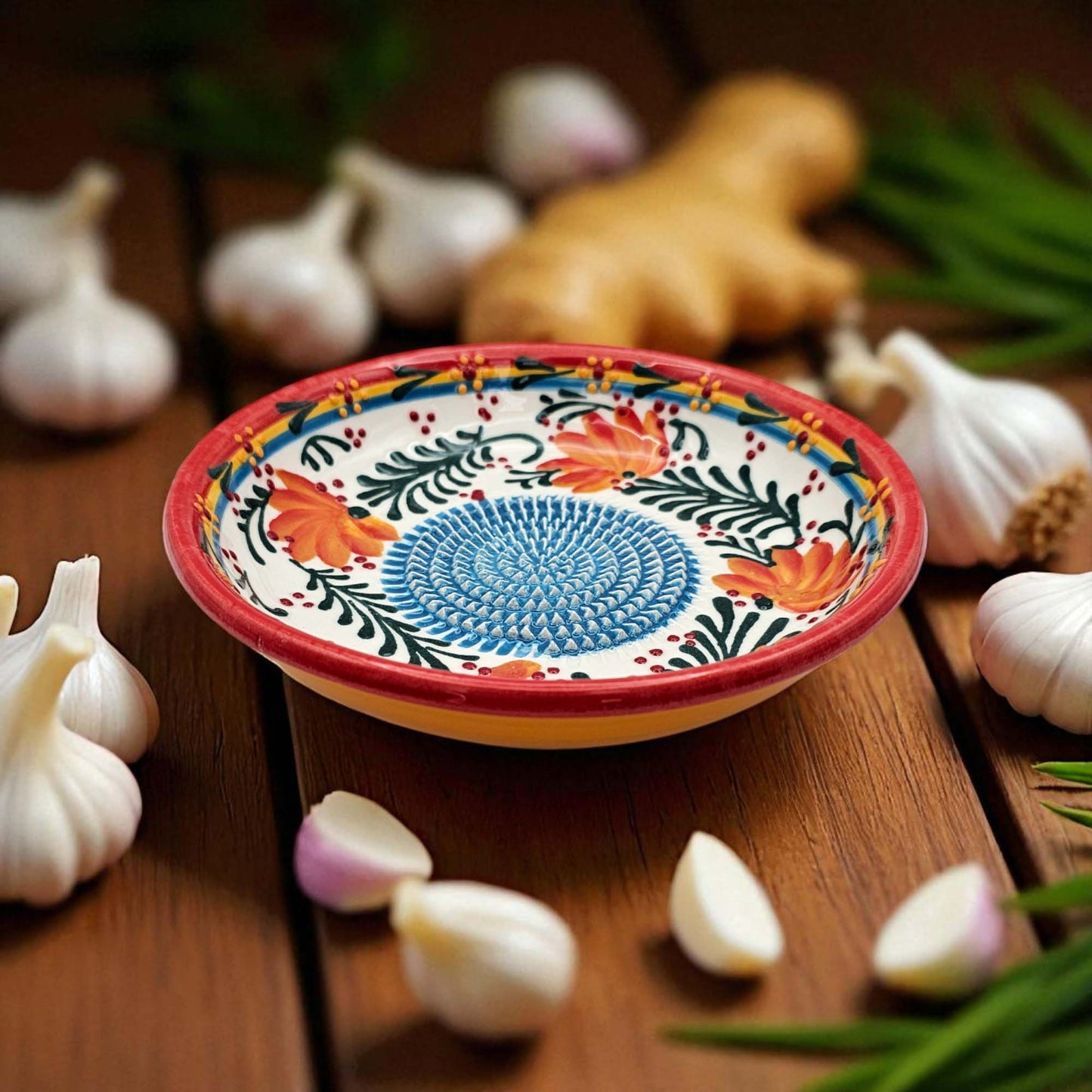 EVANLIFE Garlic Grater Bowl, Coral Garden Design Grater Plate, 7" Ceramic Garlic Grinder Bowl: With Brush