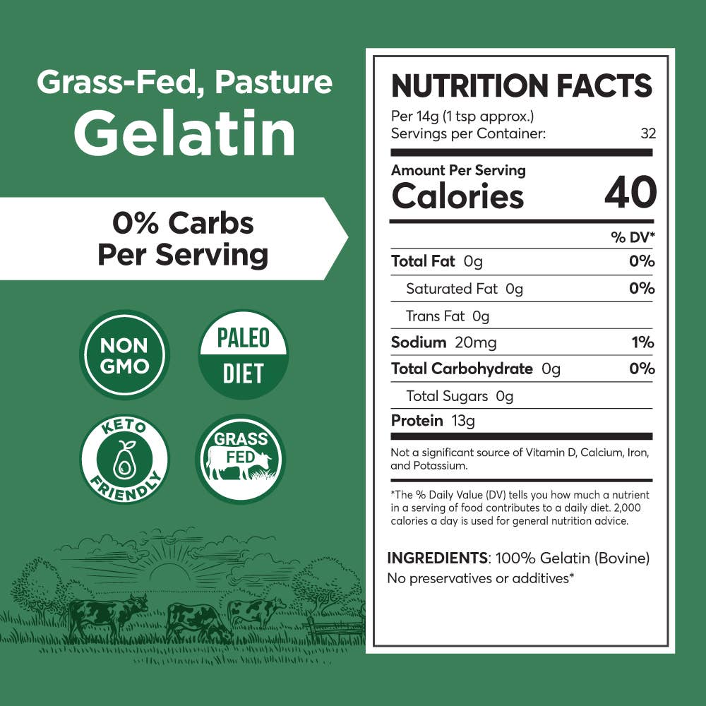 Rise Nutrition Grass-Fed Gelatin Powder - Bovine Protein - Non GMO: 240g