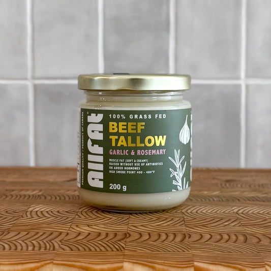 100% Grass Fed & Finished Beef Tallow Infused in Garlic & Rosemary (Muscle Fat) 200g