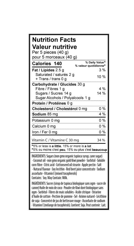 KIWOW Kiwi & Sour Grape Fruit Chews nutrition facts