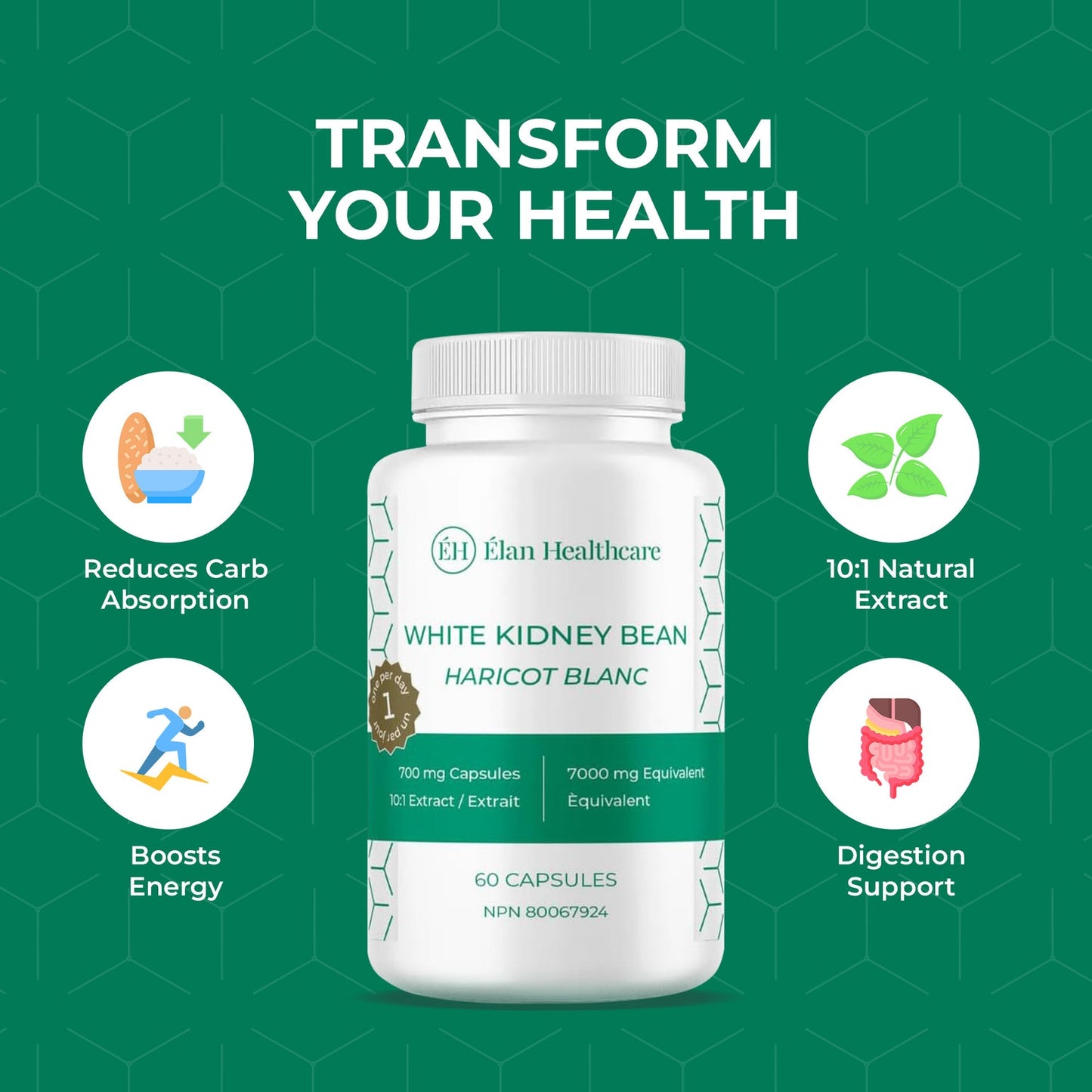 Elan Healthcare White Kidney Bean Extract - 60 Capsules (7000mg Equivalent)