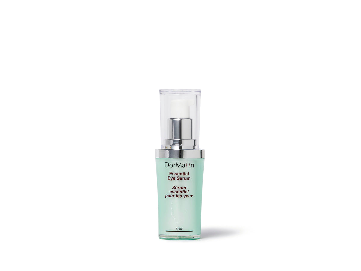 DORMAURI Essential Eye Serum 15 mL pump bottle with clear cap on a white background