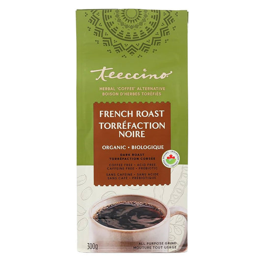 Teeccino Chicory Coffee Alternative – French Roast – Ground Herbal Coffee That’s Prebiotic, Caffeine-Free & Acid Free, Dark Roast (300g)