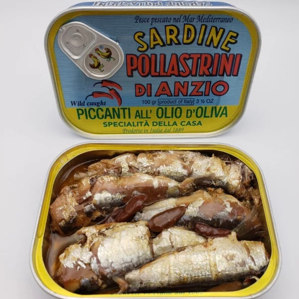 Pollastrini di Anzio Spicy Sardines in Olive Oil 100g, additional product image