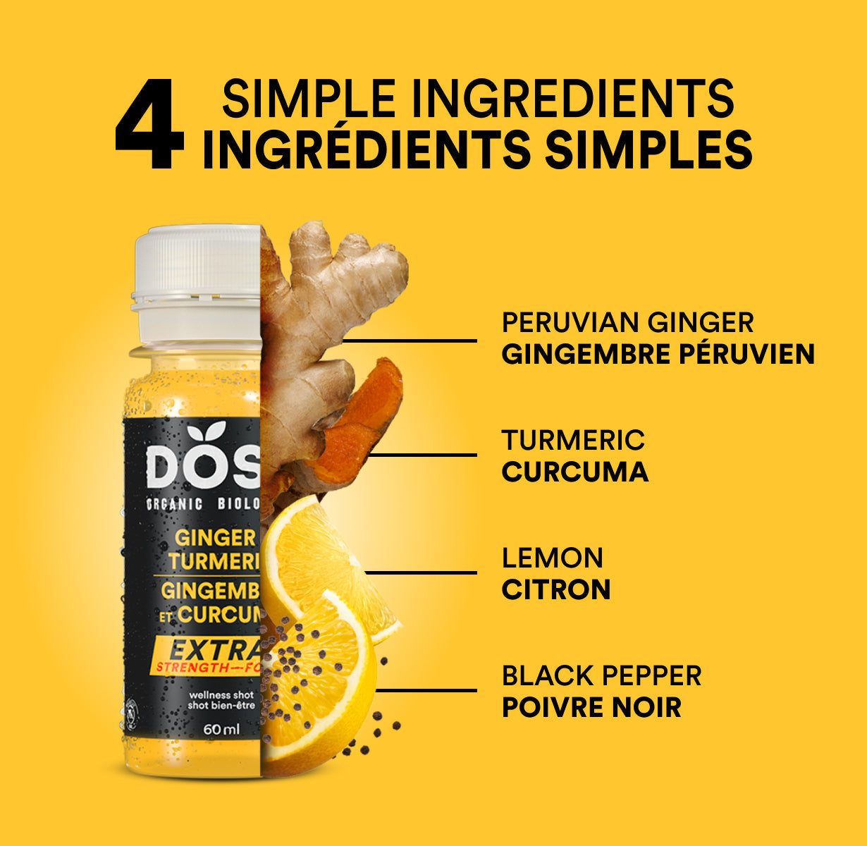 Dose Organic Extra Strength Ginger & Turmeric Wellness Shots Bottles (60 ml x 4 ct)