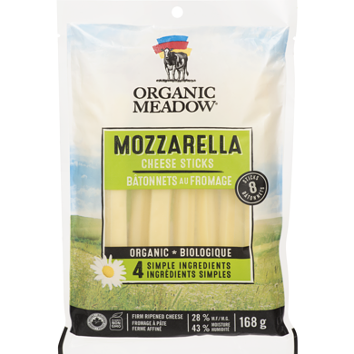 ORGANIC MEADOW Mozzarella Cheese Sticks 20 % M.F. 8 Sticks
168 g