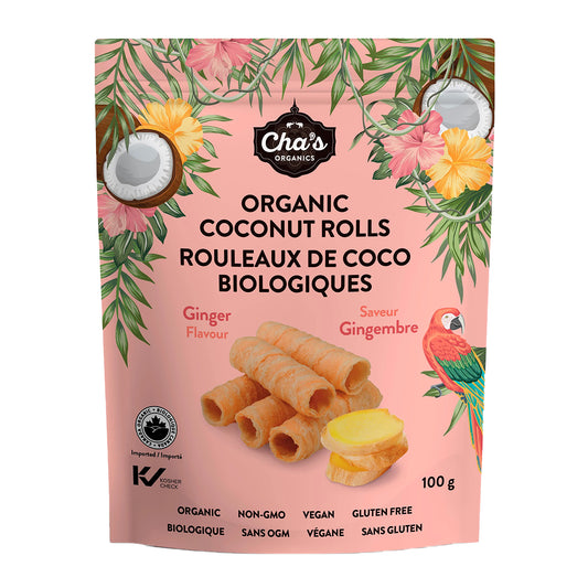 Cha's Organic Coconut Rolls Ginger 100g