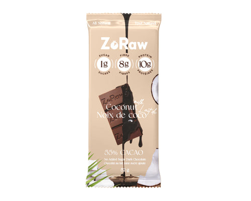 ZoRaw Dark Chocolate Bar With Protein Coconut 52g