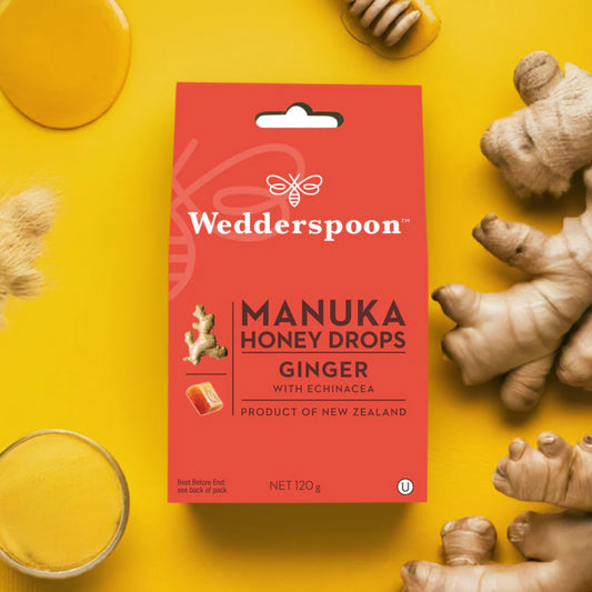 Wedderspoon Organic Manuka Honey Drops Ginger 120g