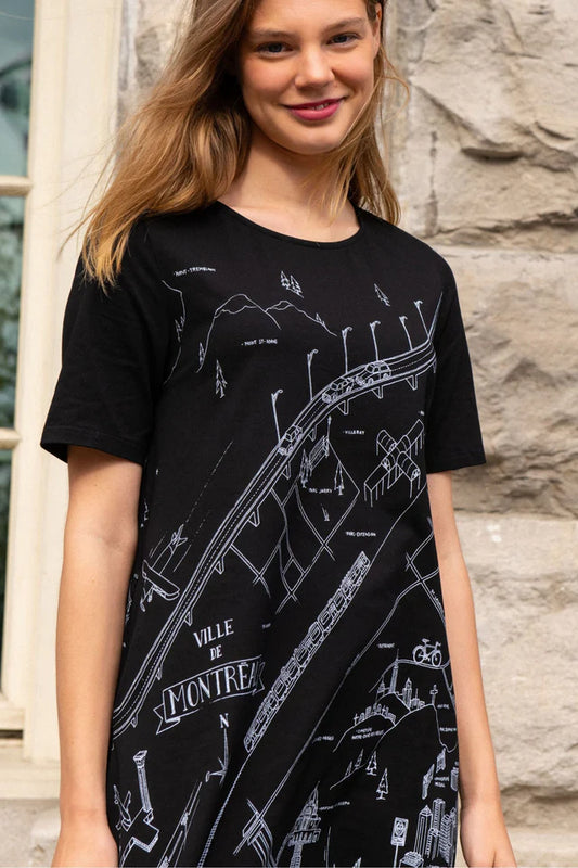 Montreal Design: A LA CARTE A-LINE DRESS MONTREAL MAP PRINT BLACK (Size S)