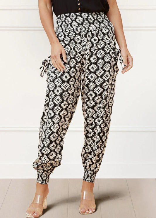 Montreal Design: BERYLE PANTS HAREM BOHO SMOCKED WAIST (Size S)