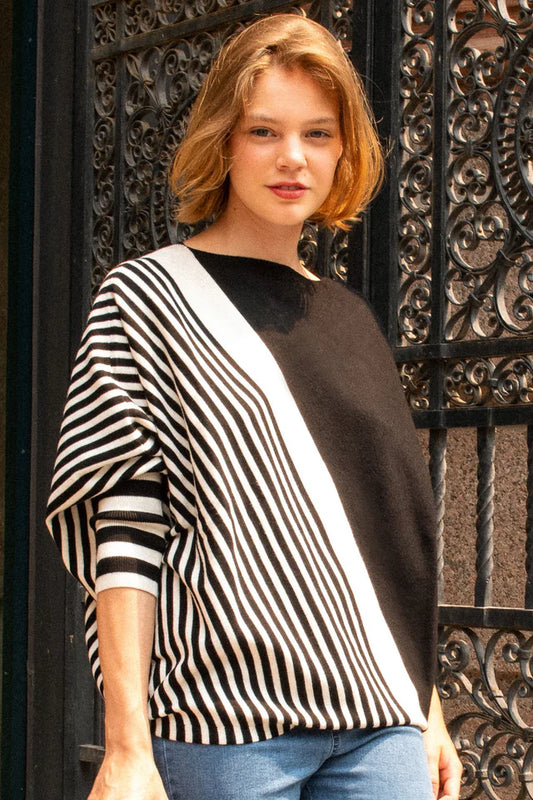 Montreal Design: Valery Relaxed Knit Sweater Bold Stripes (Black Size S)