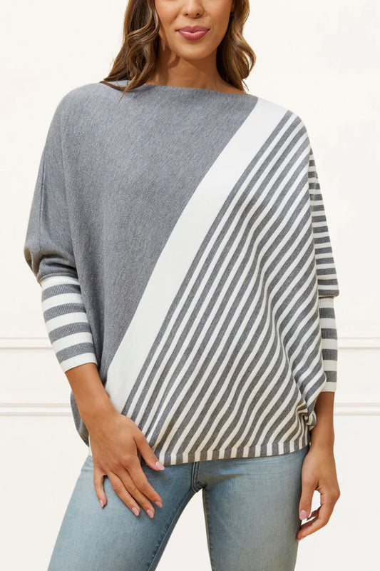 Montreal: VALERY RELAXED KNIT SWEATER BOLD STRIPES (GREY Size S)