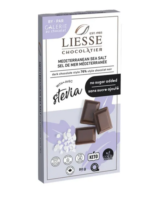 Liesse Chocolate Dark Chocolate Mediterranean Sea Salt No Sugar Chocolate Bar - 80g