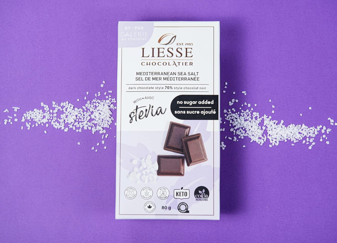 Liesse Chocolate Dark Chocolate Mediterranean Sea Salt No Sugar Chocolate Bar - 80g