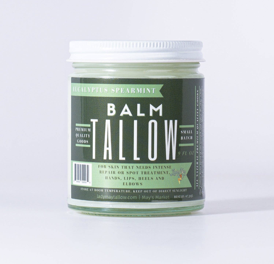 Lady May 9oz All Natural Tallow Balm, Eucalyptus Spearmint Grass Fed Tallow