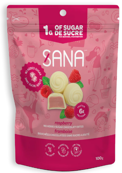 Sana White chocolaty bites - Raspberry 100g