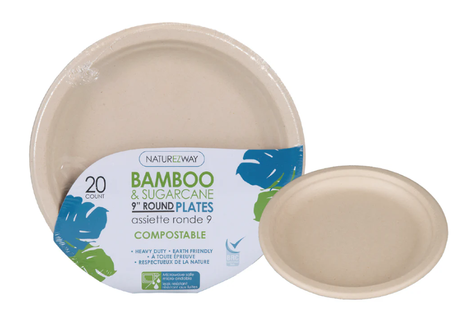 NatureZway 9" Inch Bamboo Round Plates 20 count