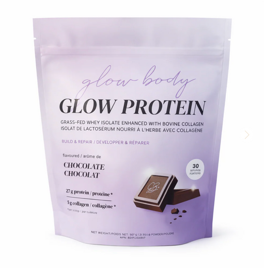 Glow Protein – Grass-Fed Whey Isolate + Collagen | Chocolate 907g