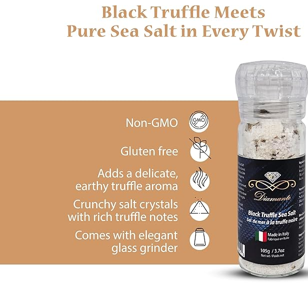 Diamante Italy Black Truffle Sea Salt with Glass Grinder - 105g