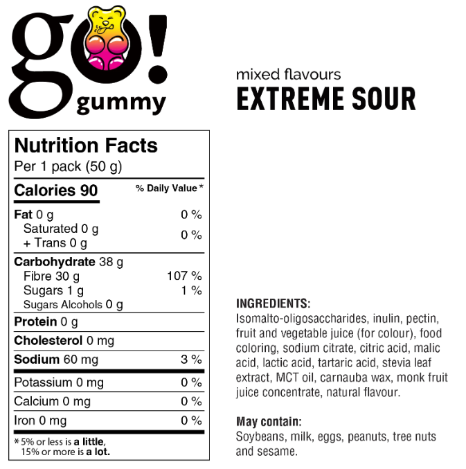 Go! Gummy - Mixed Flavours Extreme Sour - 50g
