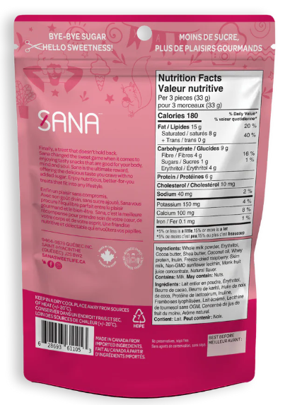 Sana White chocolaty bites - Raspberry 100g