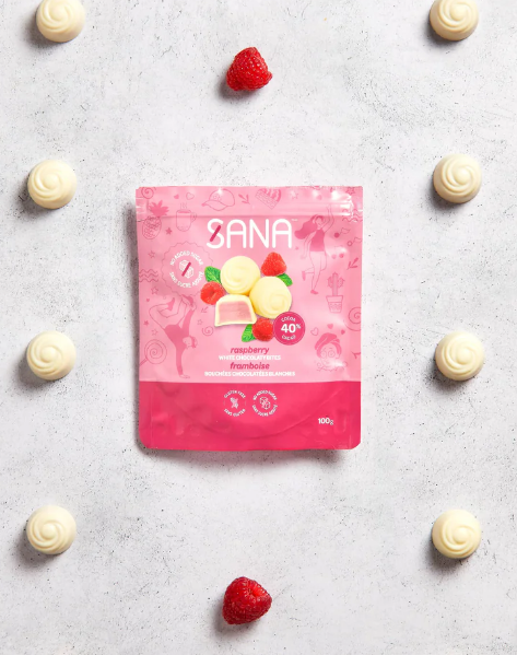 Sana White chocolaty bites - Raspberry 100g