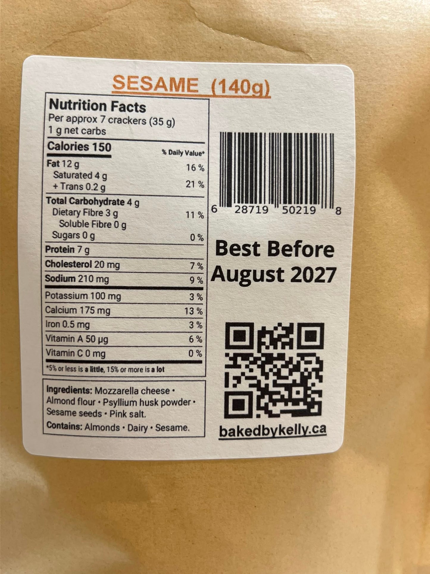 Baked by Kelly Keto Cracker 140g (Sesame)