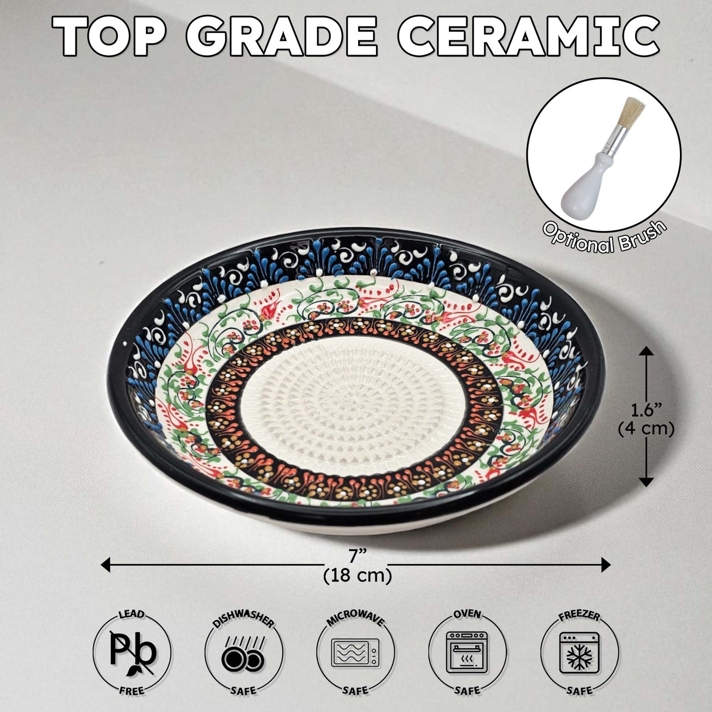 EVANLIFE Garlic Grater Bowl, Whirlpool Bloom Design Grater Plate, 7" Ceramic Garlic Grinder Bowl: With Brush