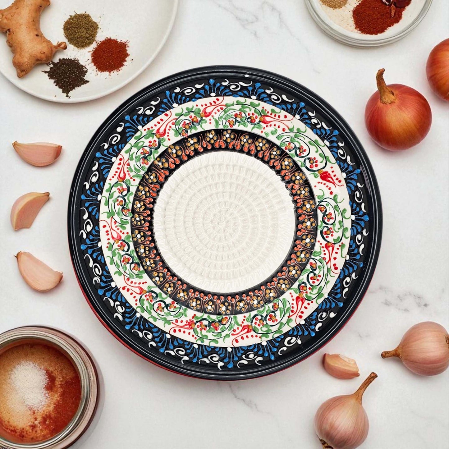 EVANLIFE Garlic Grater Bowl, Whirlpool Bloom Design Grater Plate, 7" Ceramic Garlic Grinder Bowl: With Brush