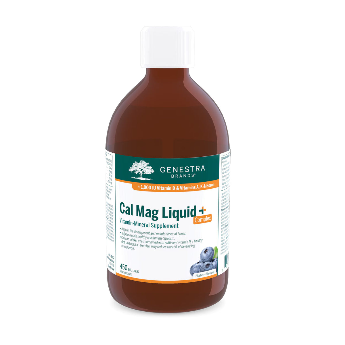 Genestra Cal Mag Liquid+ Complex 450 mL, natural blueberry flavour