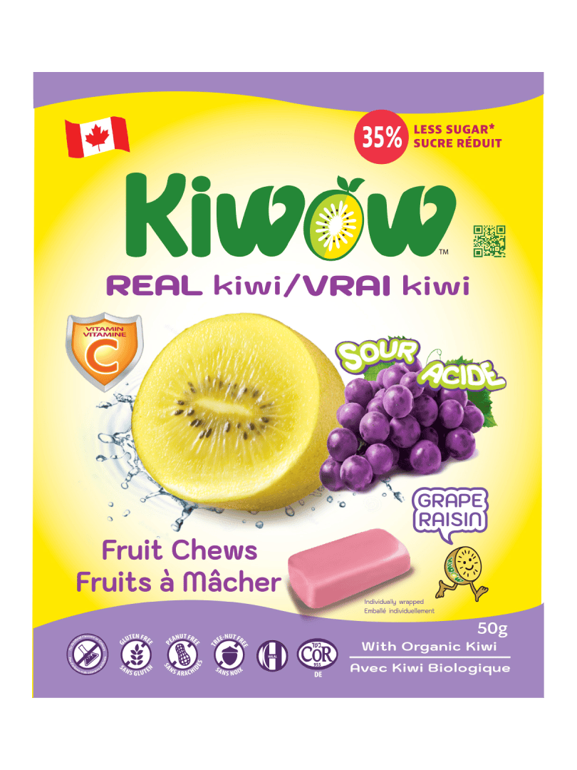 KIWOW Kiwi & Sour Grape Fruit Chews 50g bag