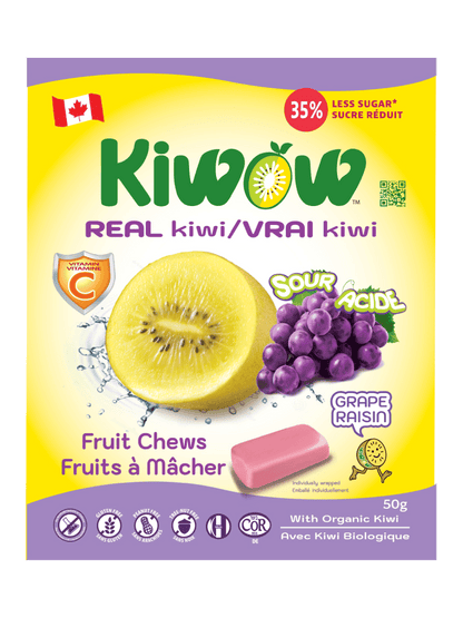 KIWOW Kiwi & Sour Grape Fruit Chews 50g bag