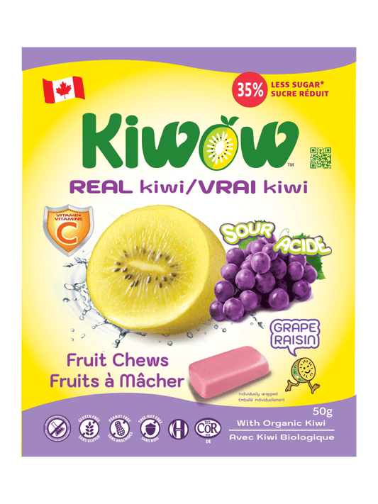 KIWOW Kiwi & Sour Grape Fruit Chews 50g bag